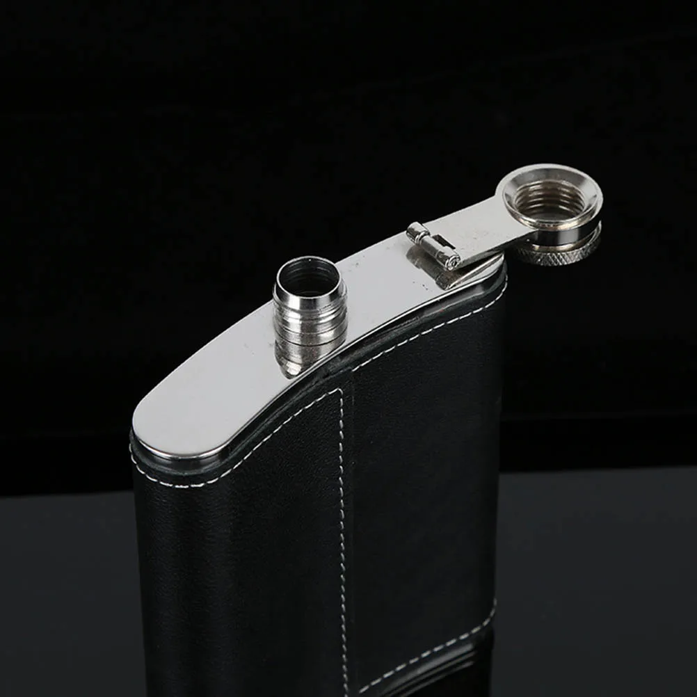

8 Oz Stainless Steel Hip Flask Black Wrapped Leak Proof Pocket Liquor Container For Whiskey Rum Vodka Discreet Alcohol