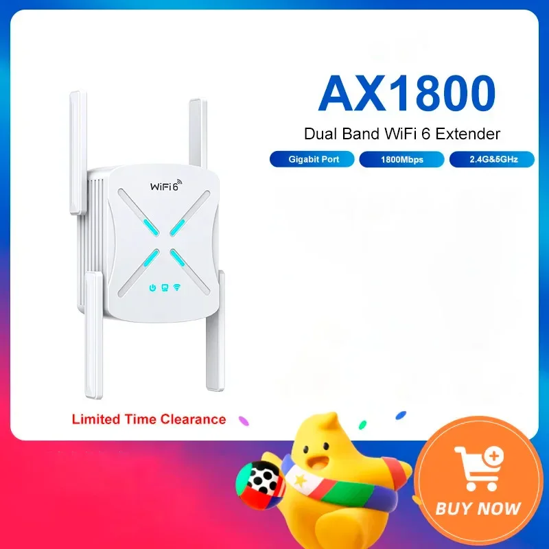 

WiFi 6 Extender 1800Mbps Extender Dual Band 2.4G&5.8G Wireless Repeater WiFi Range Booster AP