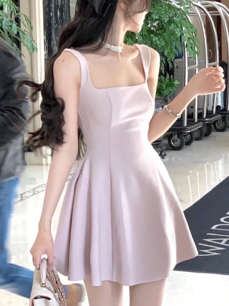 Elegant Summer Plain Corset Sweet Tutu Dreses New France Princess Party Evening Short Dress Wide Straps Women's Clothes Vestidos
