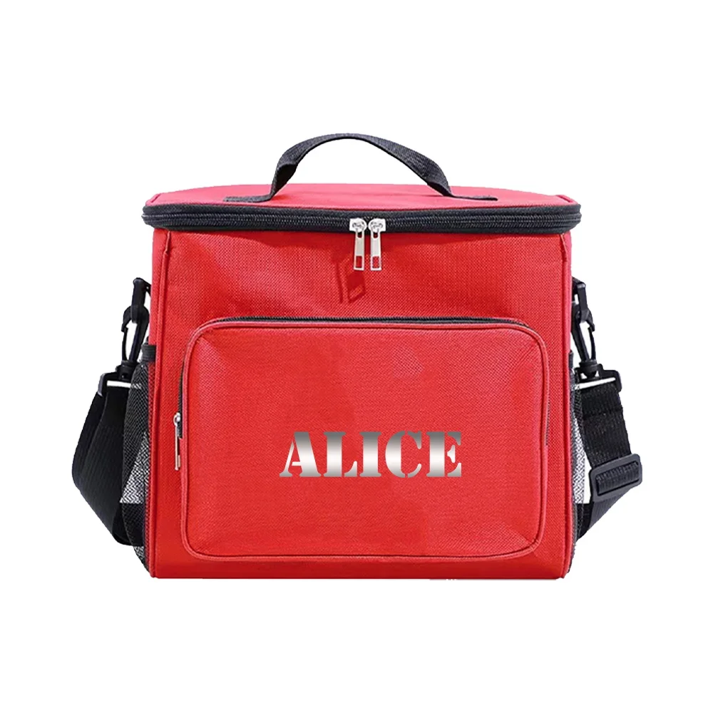 Customized Name Red Lunch Bag Lunch Box Insulated Handbag Waterproof Camping Storage Box Refrigerated Food Storage Box