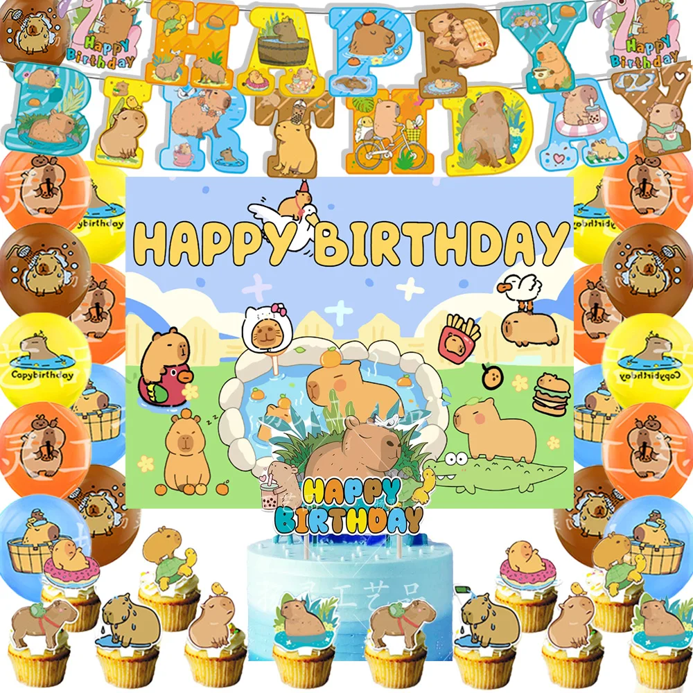 

Cartoon Capybara Theme Birthday Party Supplies Decor Cute Capybara Balloon Banner Backdrops Cupcake Topper for Kids Child Gifts
