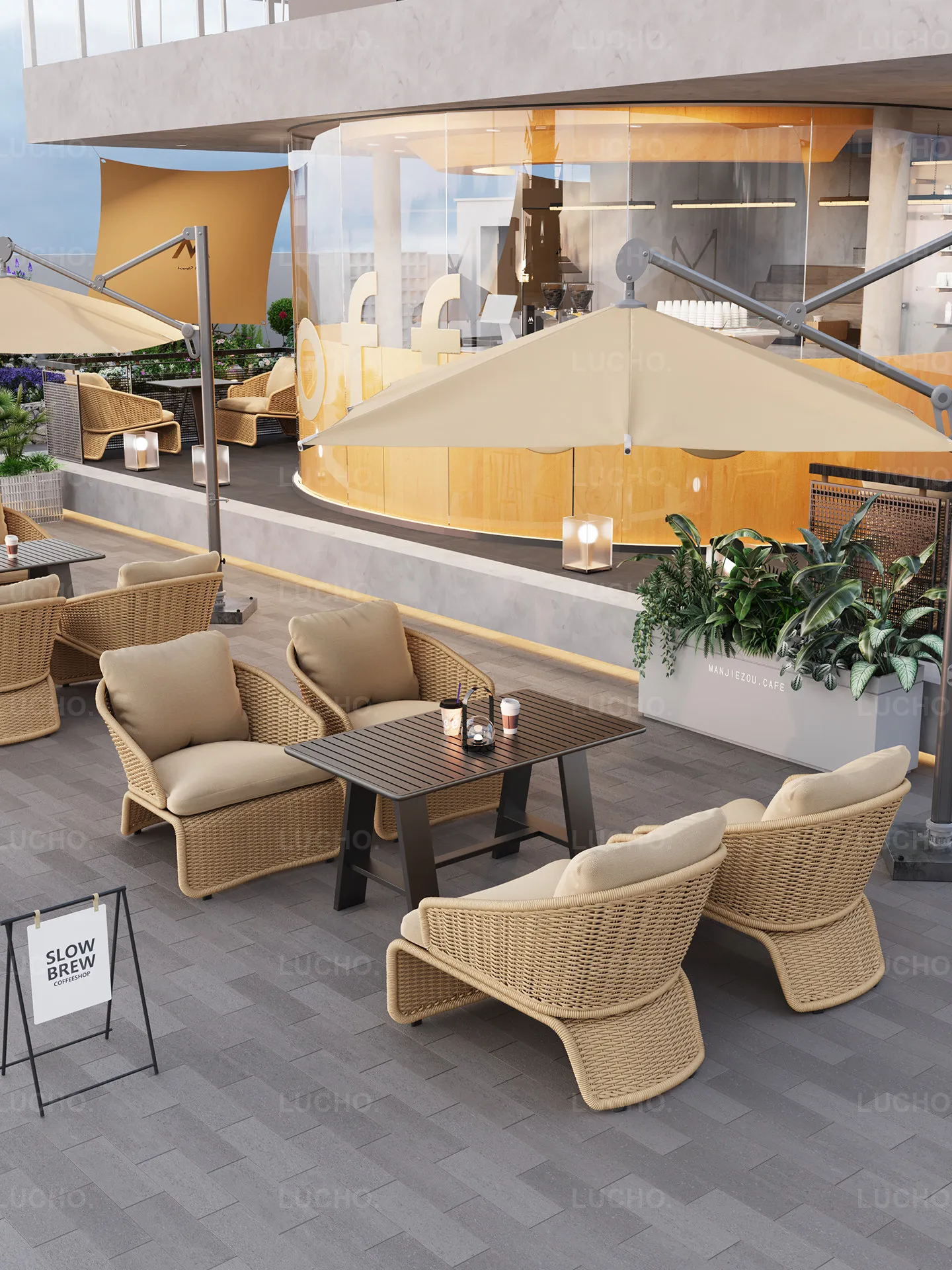 Outdoor Camping Style Cafe Western Restaurant Tables and Chairs Hotel B & B Courtyard Terrace Sitting Area Sofa