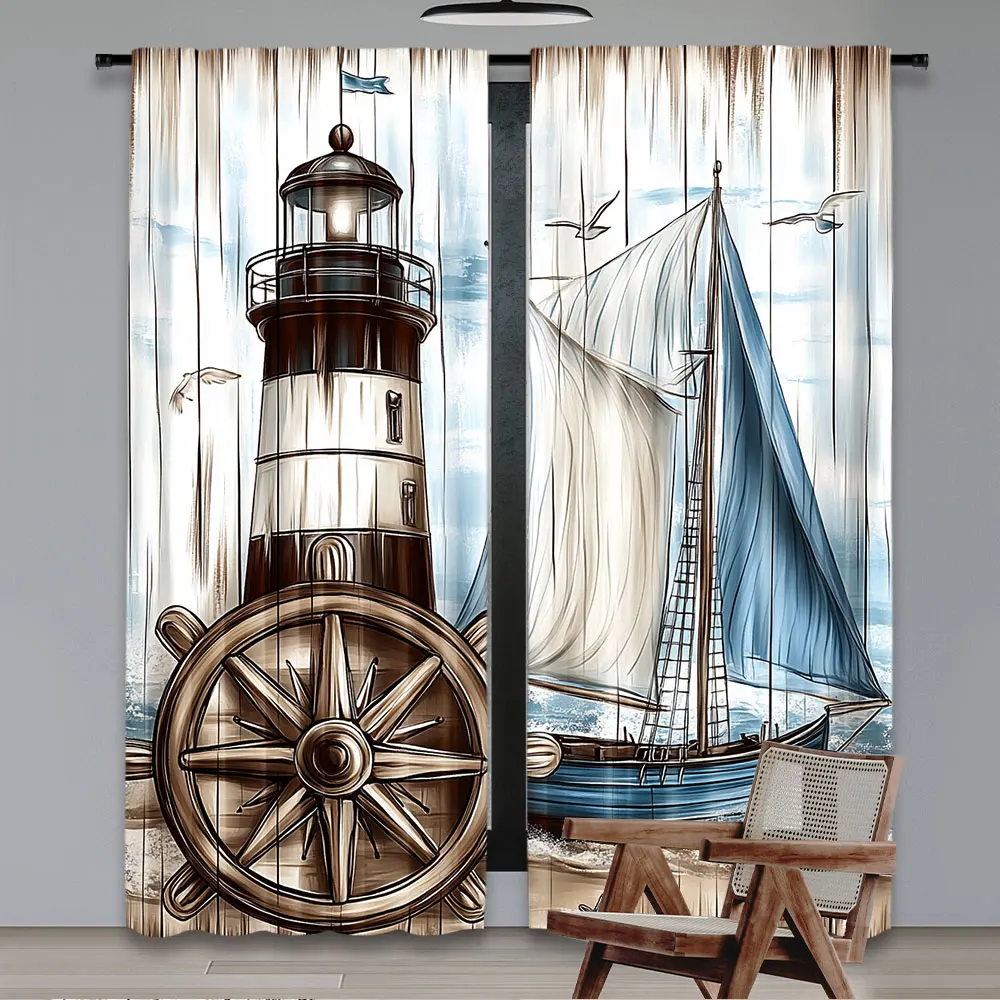 2Pcs Nautical Sailboat Urtain Living Room College Dorm Apartment Bedroom Aesthetic And Many Other Occasions A