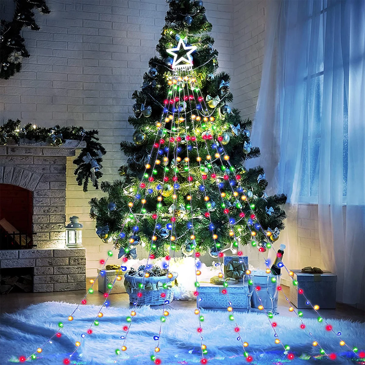 Zewnętrzne dekoracje świąteczne Solar Star Light String 350LED Tree Light 8Modes Lighting Mode Yard Festival Valentine Party Decor