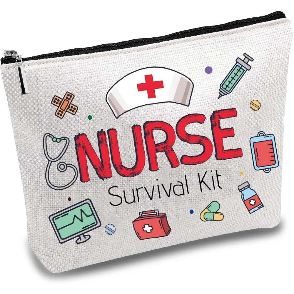 Nurse Survival Kit Bag Nurse Makeup Bag Polycotton Multi-Purpose Cosmetic Work Pencil Case Pouch Bag with Zipper Canvas Travel