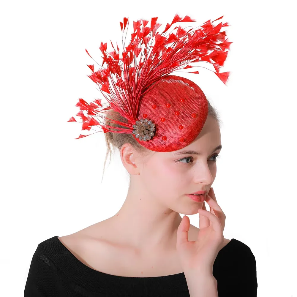 

Elegant Ladies Women Hair Fascinators Hat With Headbands Fancy Feather Fashion Hair Accessories Wedding Race Derby Headpiece