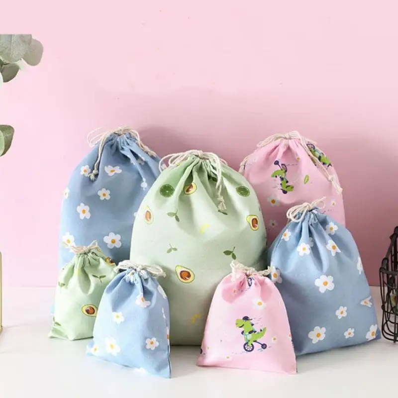 

Small Flower Drawstring Cosmetic Bags Fashion Women Men Lipstick Toiletry Makeup Organizer Keys Earphone Storage Bags