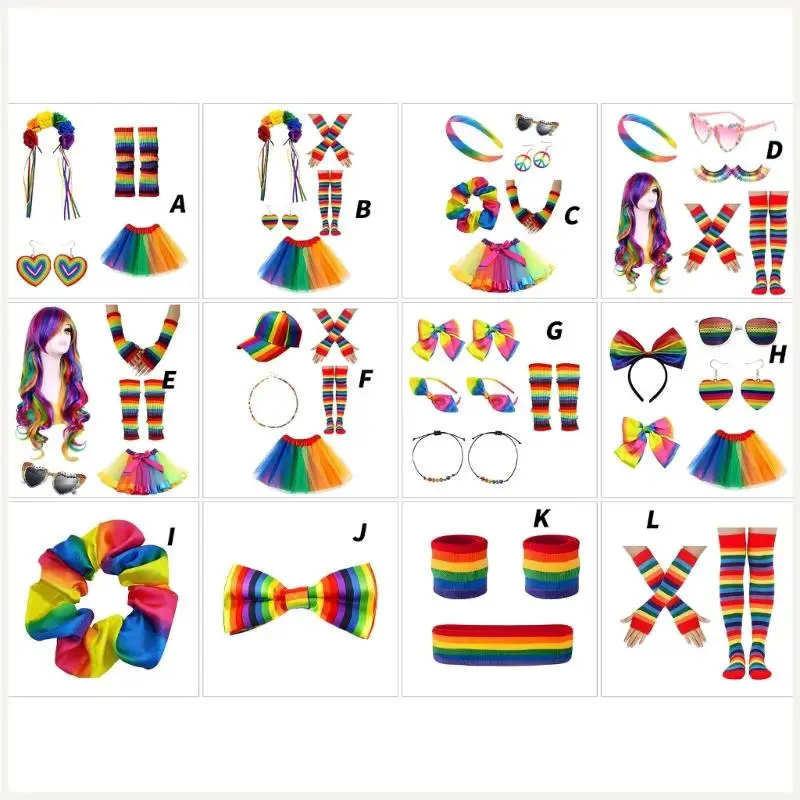 Tenues Rave arc-en-ciel, accessoires Costume avec jupe Tutus arc-en-ciel, bandeau fleuri, chauffe-bras pour adultes