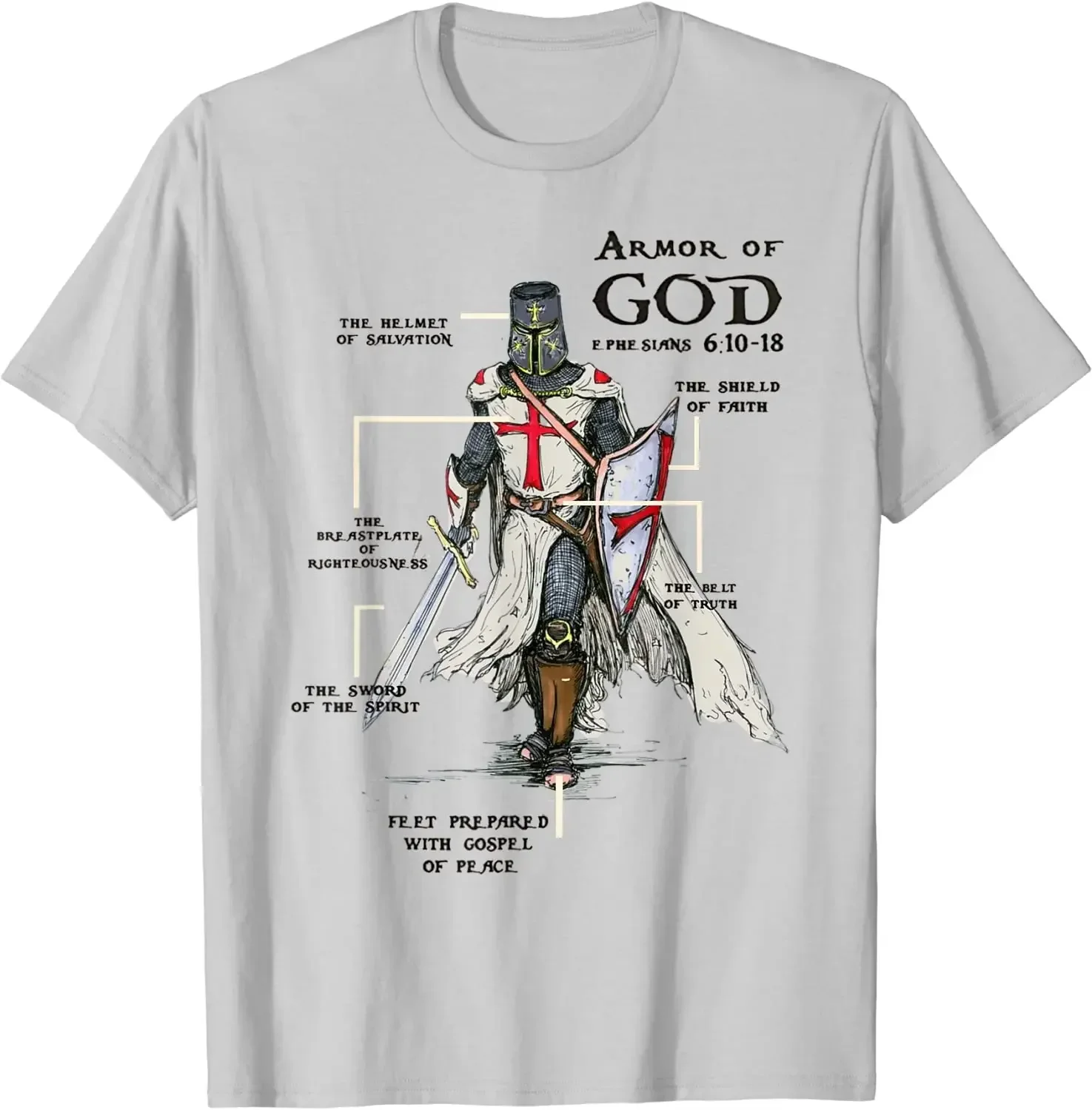 

Armor of God Knight Crusader T-Shirt Breathable Cotton Short Sleeve Graphic Tee for Men