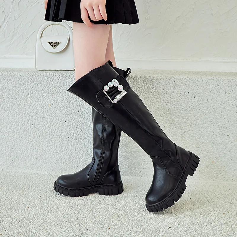 Girls Over-the-knee  Boots Children Shoes 2022 New Trend Rhinestone Shoes For Students Boots Children Knee-high Boots Leather