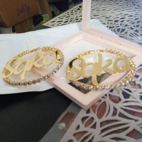 Hip-hop Style Colorful Zircon Name Earrings Custom Big Name Geometric Letter Earring 50-70mm Customized Hoops Earrings for Women