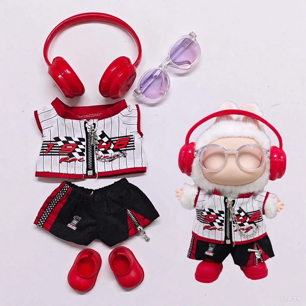 

Anime Doll Clothes for 17cm Labubu Doll Outfits Designer Luxury Fashion Racing Suit Clothes Toy Labubu Clothe Doll Accessorie