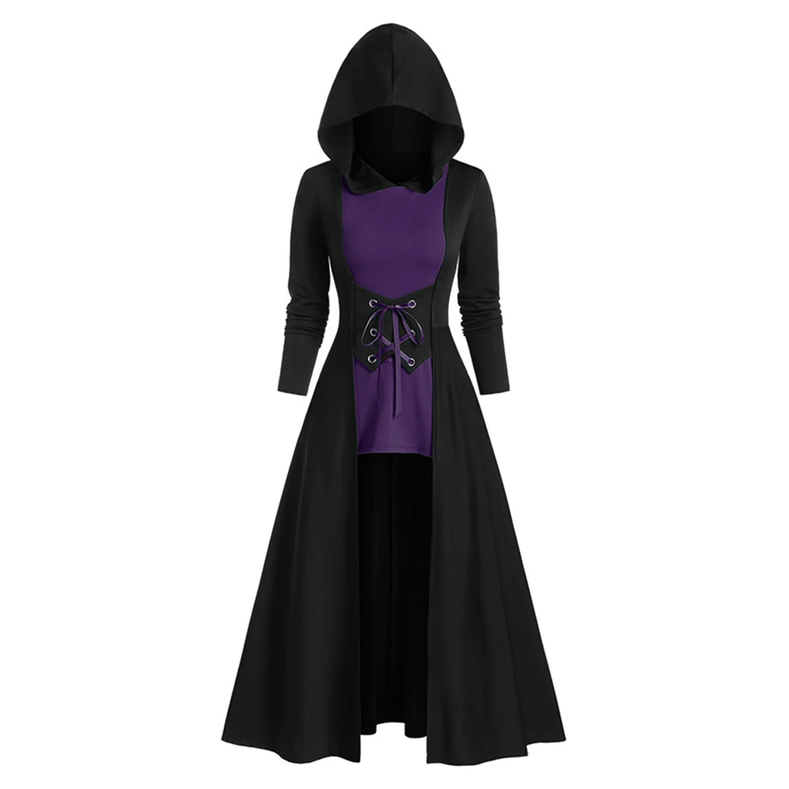 Vestido Vintage Medieval de otoño e invierno con cordones, bata con capucha, capa, caballero, mago gótico, vampiro, Cosplay, disfraz de Halloween