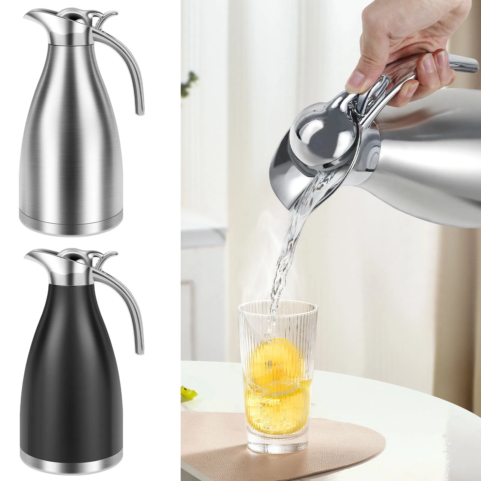 Thermal Coffee Carafe 2L Thermal Coffee Jug Stainless Steel Insulated Coffee Carafe Practical Insulated Coffee Pot Leakproof