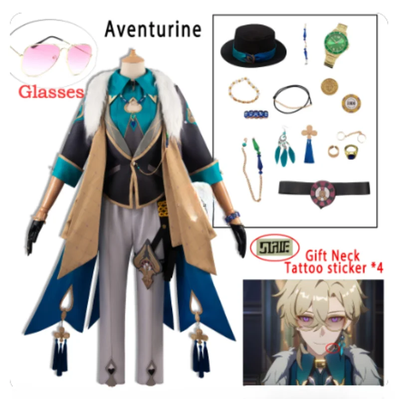 Aventurine Cosplay Costume Game Honkai Star Rail Costume Party Suit Earrings Hat Halloween Carnival Uniform Anime Clothing