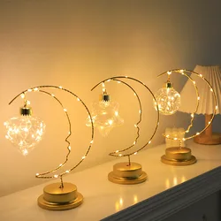 2024 New Christmas Decoration Star Designed LED Light Moon Shape Indoor Ornament Small LED Night Lamp Heart  Iron Material