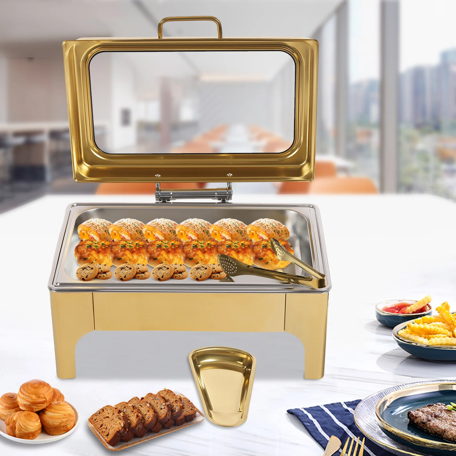 

2.38 Gal Stainless Steel Chafing Dish Buffet Set Impact Resistant Corrosion Resistant Large Capacity