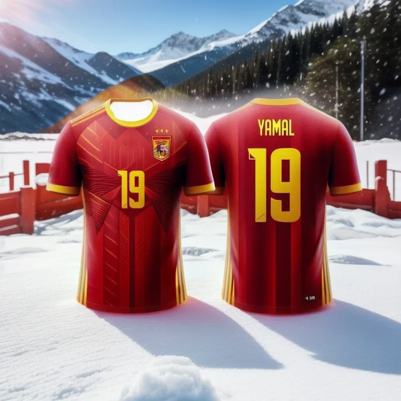 2024 Spain Jersey Yamal Football Training Jersey 3D Printing Quick Drying Team Large Size Children's Boy's Clothing Top Shirts