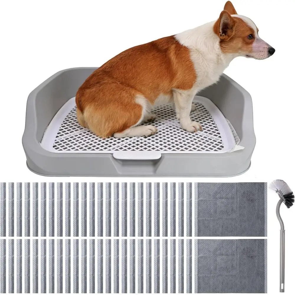 

Large Dog Litter Box with Pee Pad Holder, Potty Training Tray for Small to Medium Dogs, Includes Box, Pad & Cloth