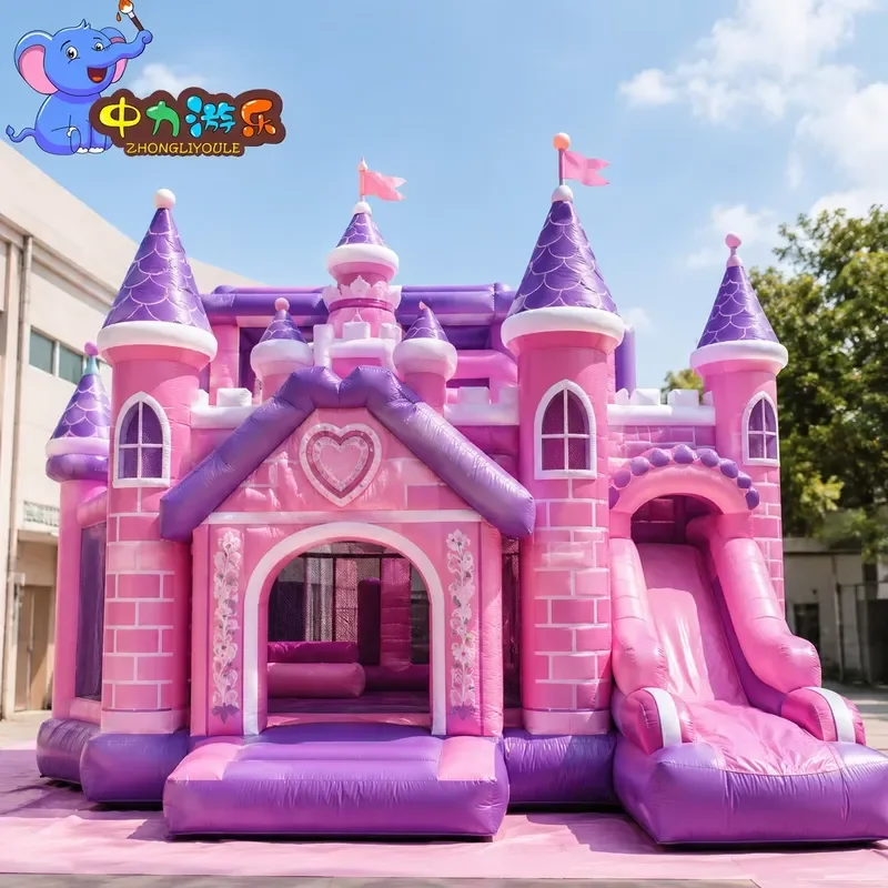 Pink Princess Inflatable Bounce House With Slide Kids Bouncy Castle Commercial Jumping Castle for Party Rental