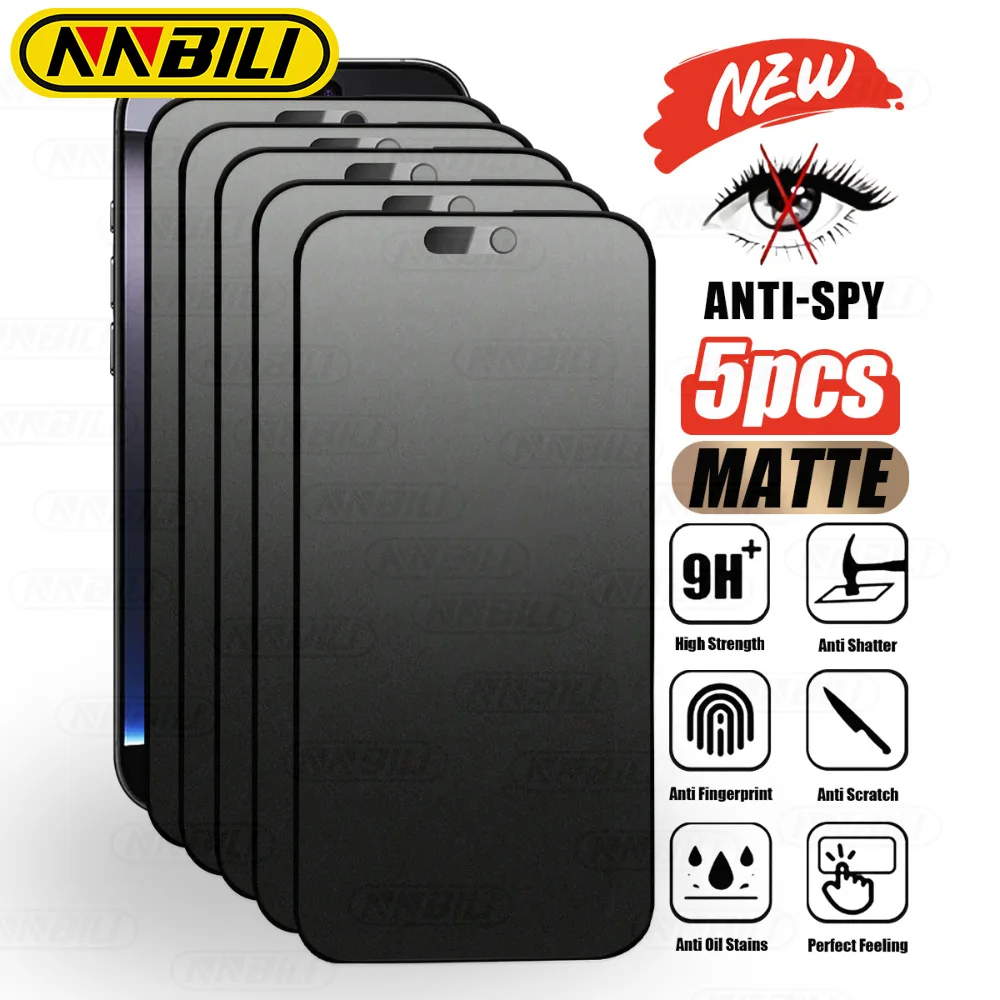 

NNBILI 5pcs Full Coverage Matte Frosted Privacy Screen Protector, for iPhone 17Pro Max 16 15 14 13 12 11 Pro Max 17e 16e Series