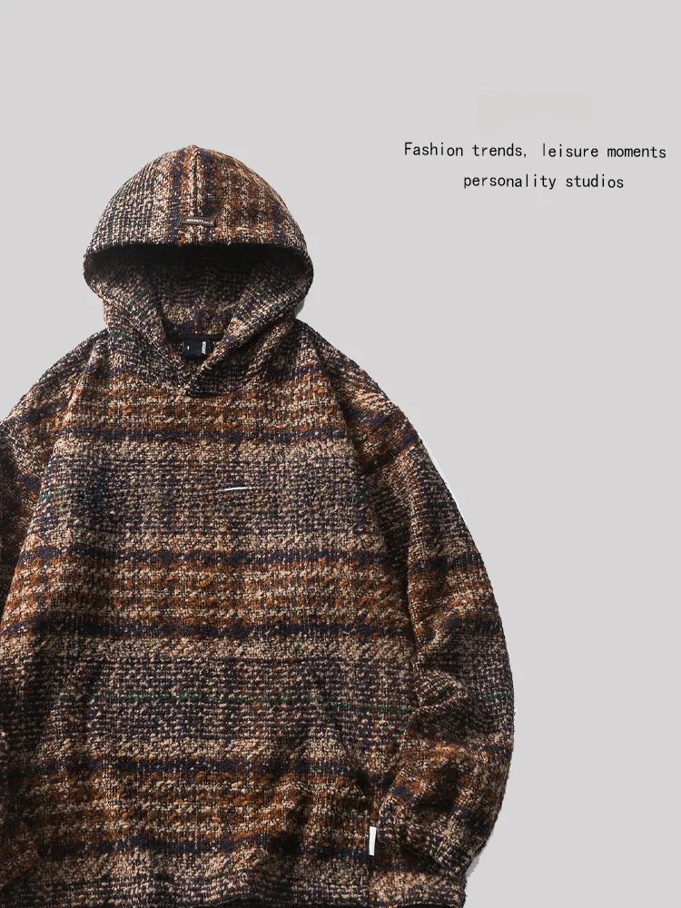 

ANXIE Модный бренд | Рекомендуемые товары | Дизайн | Толстовка с капюшоном в клетку в стиле ретро INS для мужчин и женщин