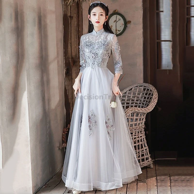 

2025, темпераментное банкетное вечернее платье, новое элитное дизайнерское китайское платье Cheongsam, элегантное сказочное женское обручальное платье Ципао