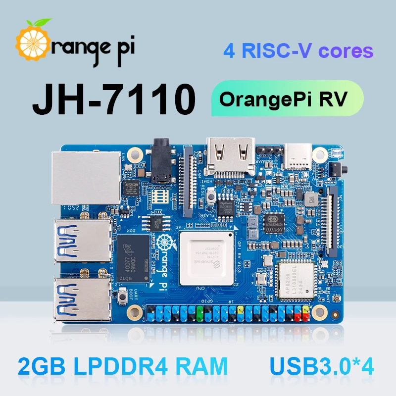 TopElec Orange Pi RV 2GB RAM + Power Supply Single Board Computer StarFive JH-7110 Chip DDR4 RISC-V WiFi-BT5.0 BLE M2 PCIE SSD