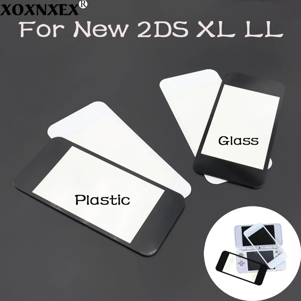 For New 2DS XL LL Front Outer Screen Lens Cover, Plastic / Glass Replacement Panel, Black & White Optional