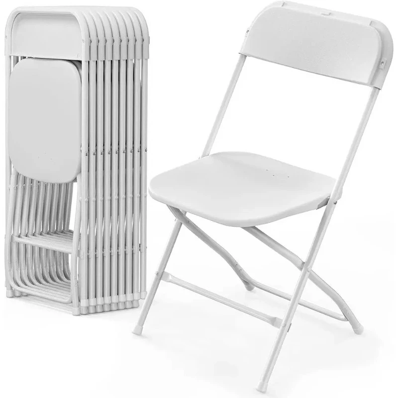 

White Plastic Folding Chair, Indoor Outdoor Portable StackableSeat with Steel Frame 350lb.