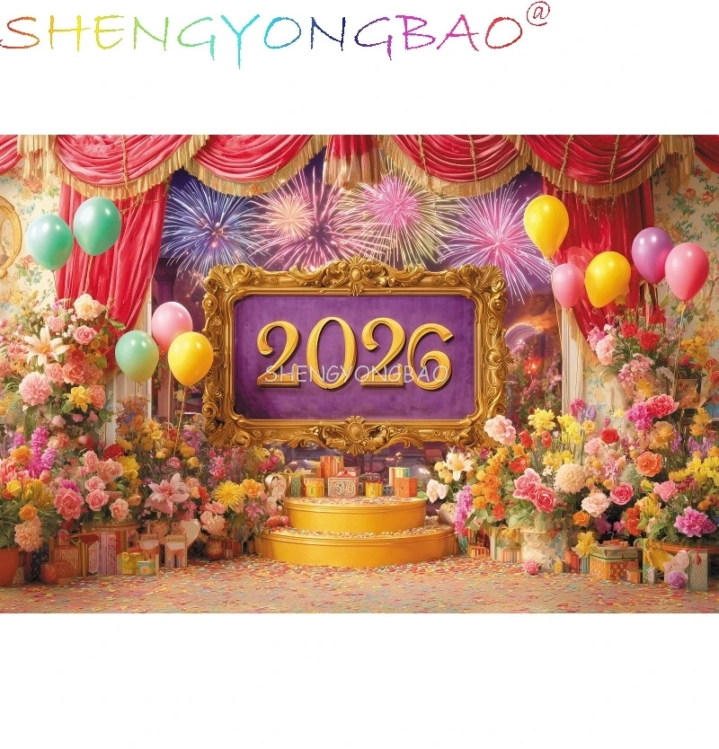 سعيد السنة الجديدة الخلفيات 2026 الملونة النيون توهج الكتابة على الجدران احتفال احتفالي بالون الأسرة حفلة صور خلفية الدعائم CN-08 #4