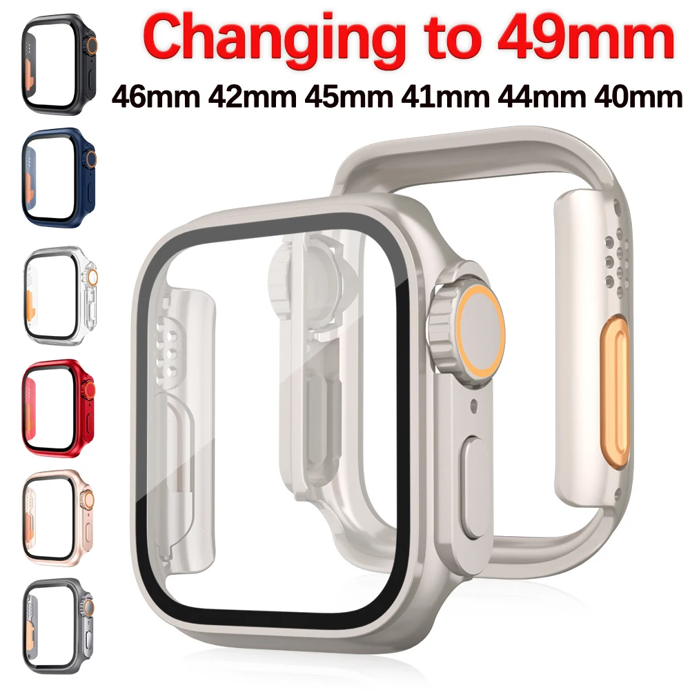 

Screen Protector for Apple Watch Case 46mm 42mm 45mm 40mm 44mm 41mm PC Cover+Glass Film Change To Ultra Series 11 10 9 8 7 6 SE