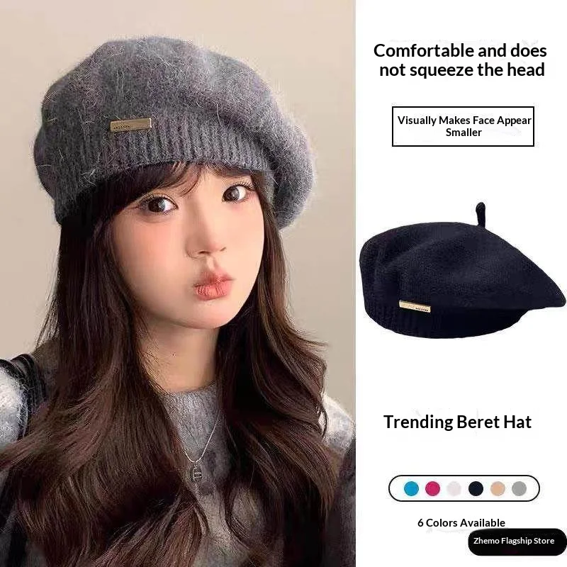 1 Stück lässige Baskenmütze für Damen, warme gestrickte Fuzzy-Maler-Baskenmütze für den Winter, großer Umfang, vielseitig, geeignet für Dating, Party