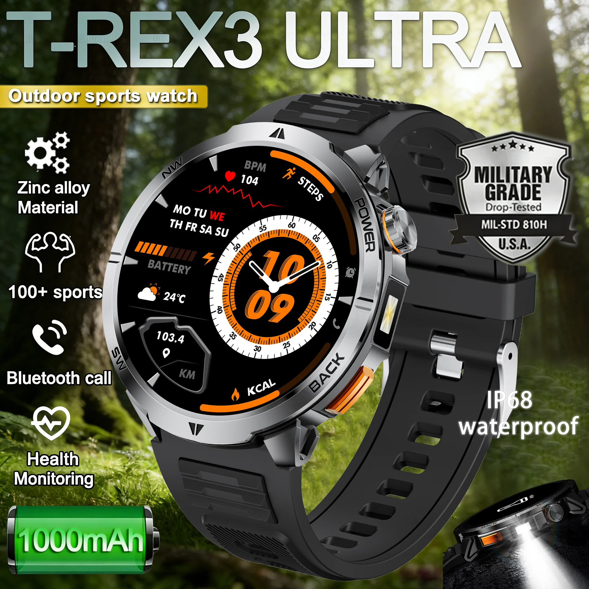 

2026 1000mAh Super Capacity Battery Adult Men Smart Watch 1.7-inch Large Screen Bluetooth Call IP68 Waterproof SmartWatch Sports