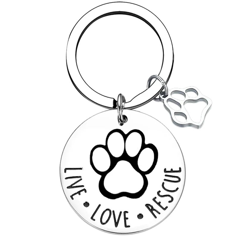 Dog Cat Lovers Keychain Live Love Rescue Animal Rescuer Pet Owner Parents Key Chain Pendant Jewelry Boyfriend Girls Gifts