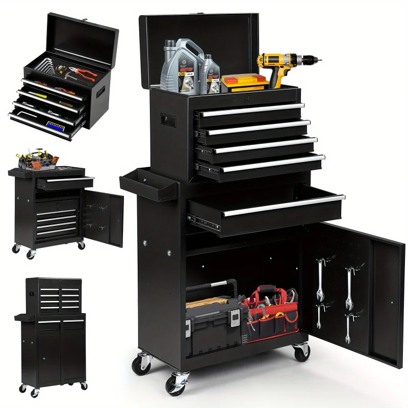 Toolbox，5 Drawer Rolling Toolbox Cabinet with Wheels，Removable Toolbox，Padded and 4 One Hook Tool Box，Suitable for Garage