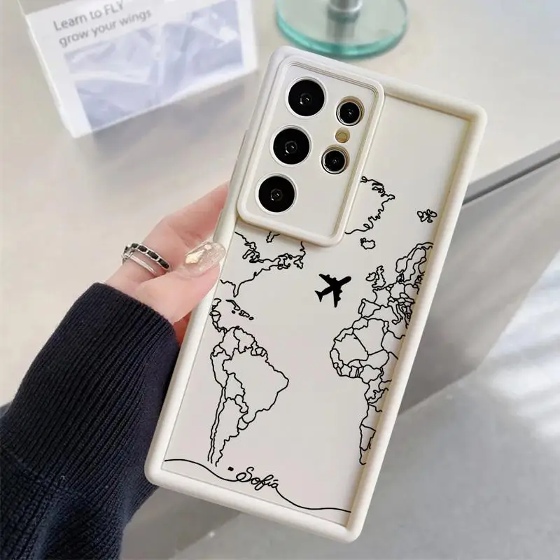 phone case for Samsung Galaxy S24 S22 S21 Ultra A13 cases S20 FE S23 S24plus S21fe 12C fundas Cover Planes World Map Travel Line