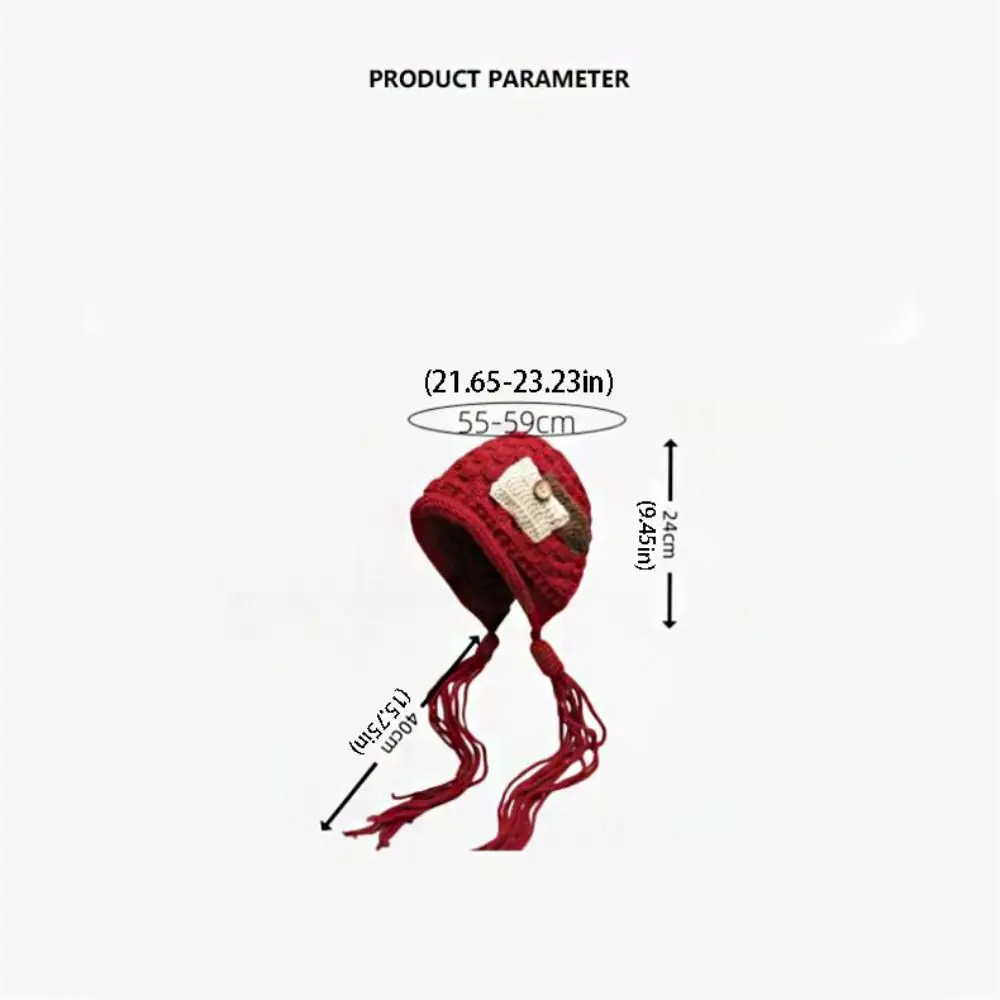 Retro Long Tassels Crochet Knitted Hat Wool Vintage Ear Protection Hat Retro Warm Lei Feng Hat Outdoor