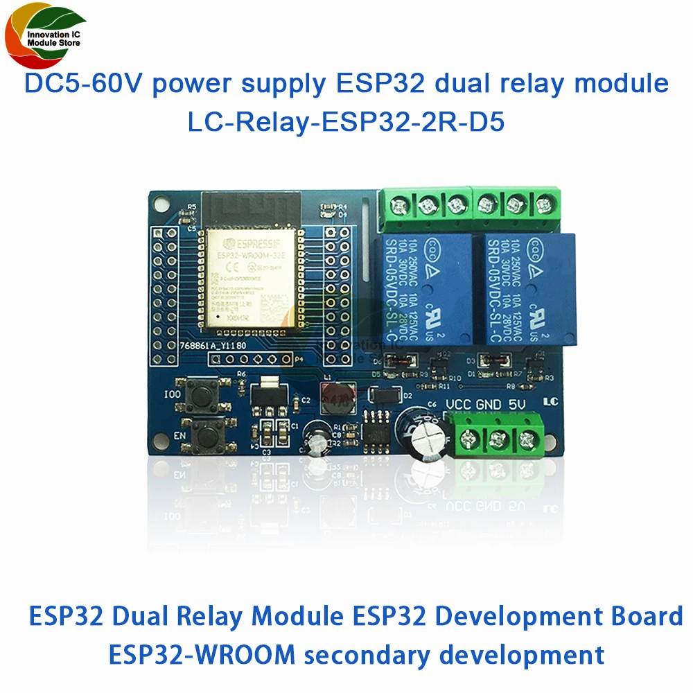 Dual Channel WIFI Relay Module ESP32-WROOM Development Board Secondary Development DC5-60V Power Supply Suitable for Arduino