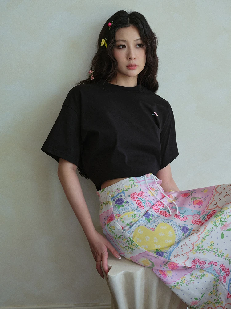 

Летний женский топ SoirReverie Sweet Sle свободного кроя с коротким рукавом, вырезами и дизайном в форме сердца, универсальный повседневный.