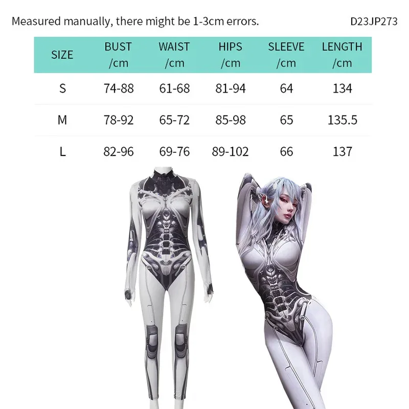 هالوين الهيكل العظمي روبوت تأثيري مثير زي المستقبل روبوت البدلة امرأة بذلة Zentai زي الأبيض ارتداءها يتوهم الزي الطرف #4