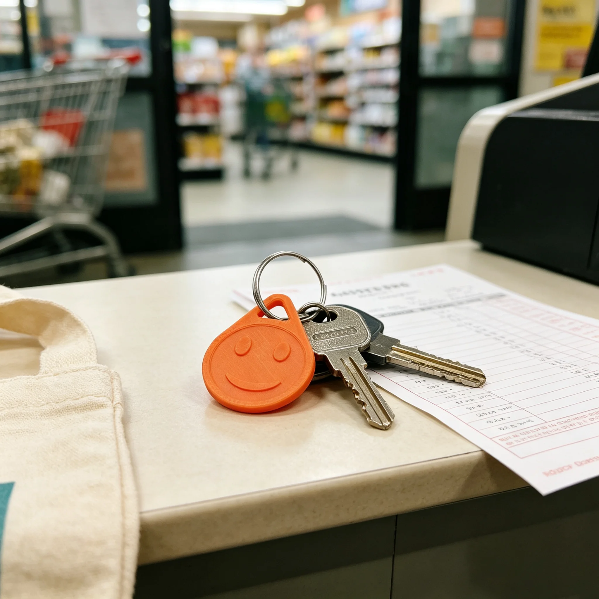5 Stück Smiley-Gesicht Einkaufswagenchip Schlüsselanhänger 3D-Druck Tragbare Supermarkt-Trolley-Entriegelungsmünze mit Schlüsselring – Detail 4