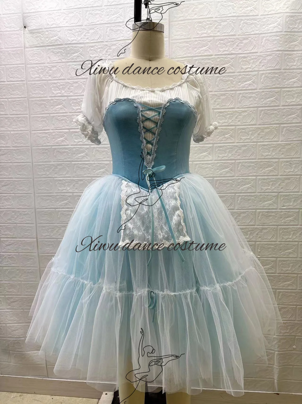 New Coming Custom Size Kids Girls Women Adults Peasant Gilsay Ballet Dance Performance Wear Long Blue Romantic Tutu Costumes