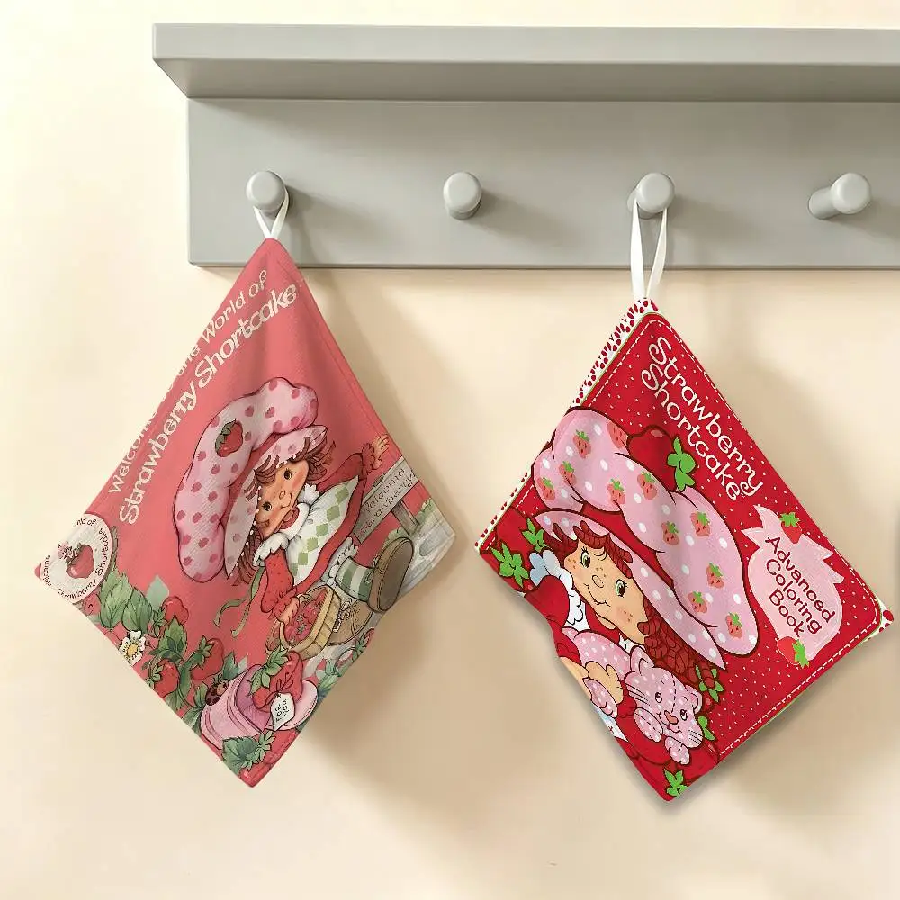 Strawberry S-Cute-S-Shortcake Reusable Hanging Kitchen Towel, Polyester Cotton Soft Fabric for Office Home Daily Life