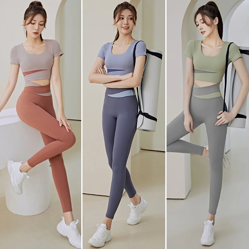 Frauen 2 pcs Gym Set Sport Crop Top BH Laufen Fitness Yoga Anzug Sport Outfit Gymwear Lady Workout Kleidung Leggings mit hoher Taille