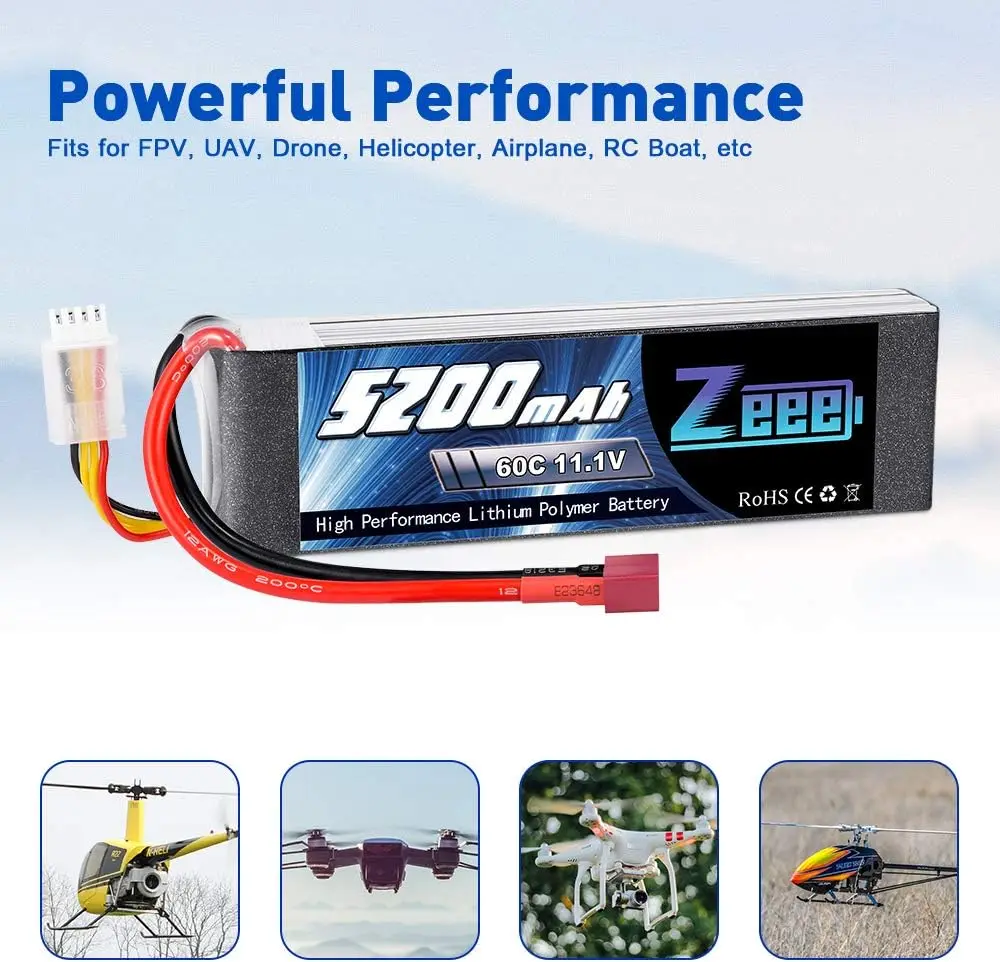 Zeee 3S Lipo 11.1V 5200Mah 60c Softcase Fpv Drone Batterij Met Deans Plug Voor Rc Auto Truck Helikopter Boot Lipo Hobby Rc Onderdelen