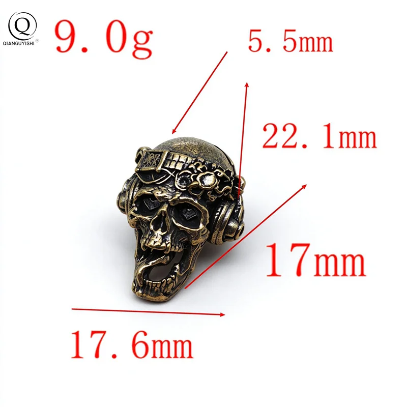 Hip-hop Skull with Baseball Cap Bead Brass Knife Bead Paracord Lanyard Pendant DIY Umbrella Rope EDC Outdoor Tool Accessories