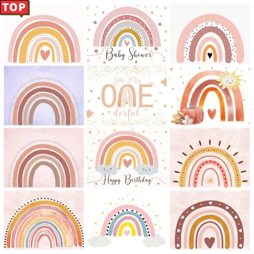 Boho Rainbow Birthday Party Decoration Backdrop Pink Bohemian Heart Girl Baby Shower Photography Background Photo Studio Banner