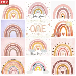 Boho Rainbow Birthday Party Decoration Backdrop Pink Bohemian Heart Girl Baby Shower Photography Background Photo Studio Banner