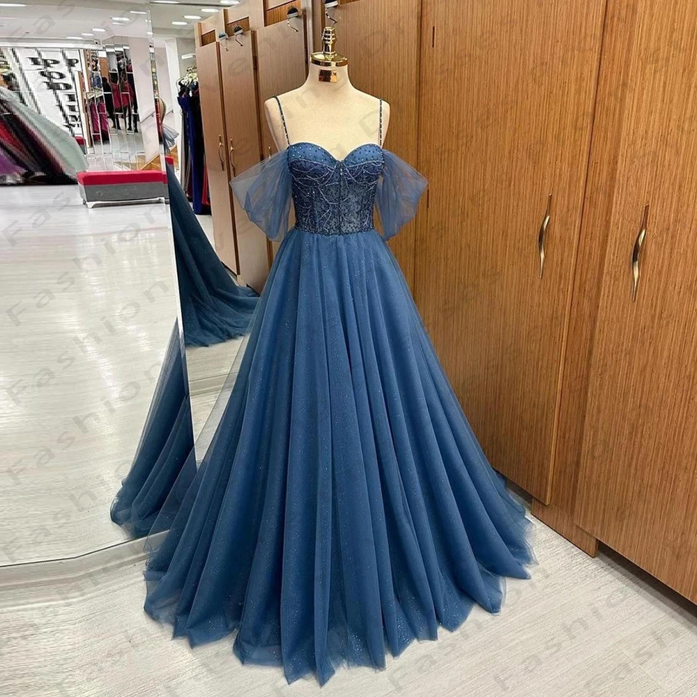 2024 Women's A-Line Prom Dresses Glitter Sexy Off Shoulder Sleeveless Princess Evening Gowns Fashion Celebrity Party Vestidos De